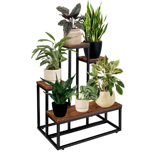 Loft plantestativ, stål og egetræ, 67 cm højde