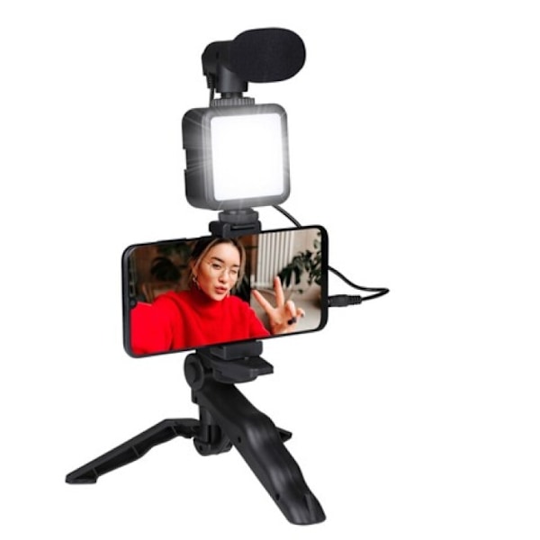 Grundig ED-38135: 3-in-1 Selfie Studio Vlogging Kit, jossa on valaistus, mikrofoni ja jalusta