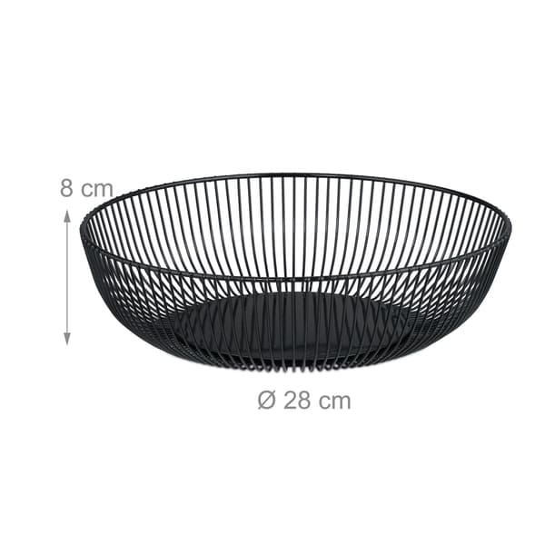Fruktskål i svart metalltråd – stor, rund design