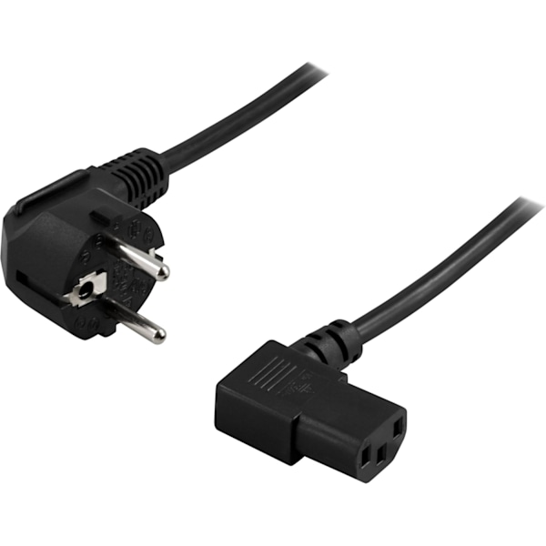 DELTACO CEE 7/7 - C13 - netledning med vinkelstik, 5 m, sort