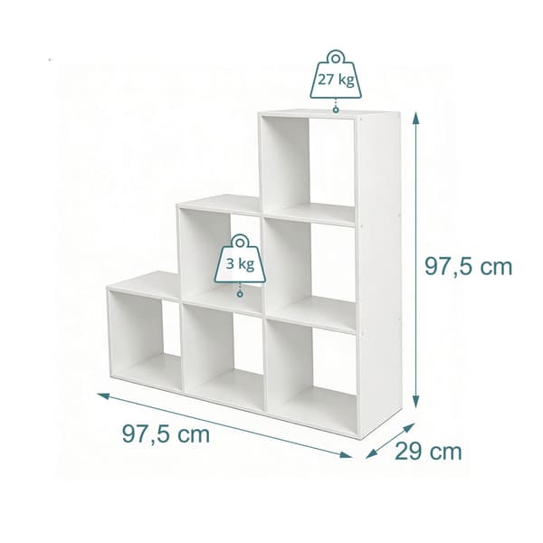 Vit hyllplan, 6 fack, 97,5x97,5x29 cm