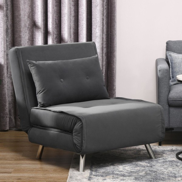 Sovestol Foldestol Seng Funktion Enkelt Sofa Pude Gæsteseng Polstret Sofa Velvet Mørkegrå 77X88X83Cm