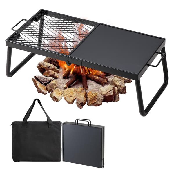 Hopfällbar lägereldsgrill, 57 cm stålnät, bärväska