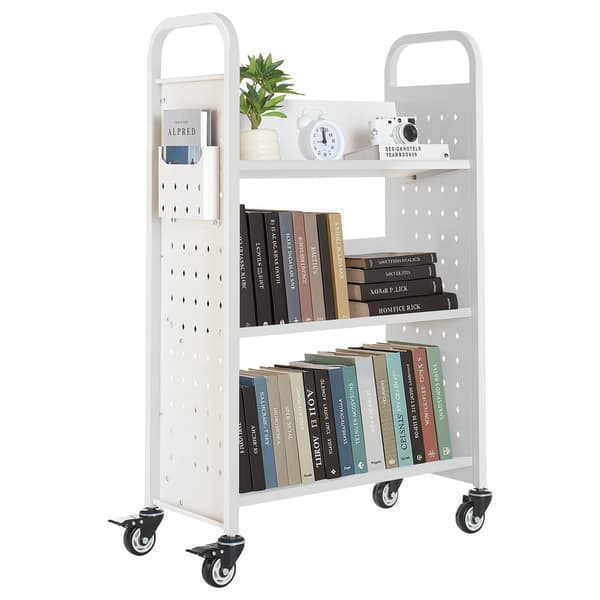 Rullende biblioteksbogvogn, 150 kg, 3-etagers, låsbare hjul