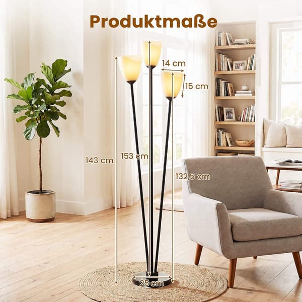 Sort gulvlampe med 3 akrylskærme, 153 cm