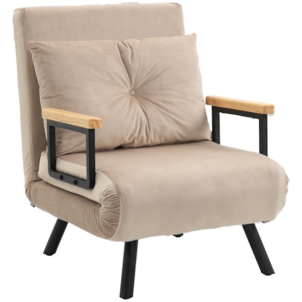 Sovesofa, Afslapningsstol Med Sengefunktion, Gæsteseng Med Fløjlslook, Rygpude, Polstret Sofa Med Justerbart Ryglæn, Beige, 63 X 73 X 81 Cm