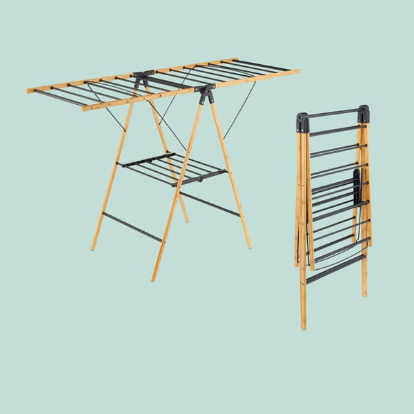 Hopfällbar tvättställ – bambu och metall, vingad design