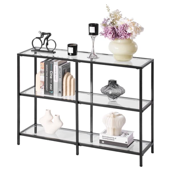 3-lags konsolbord i glas, hærdet glas, sort