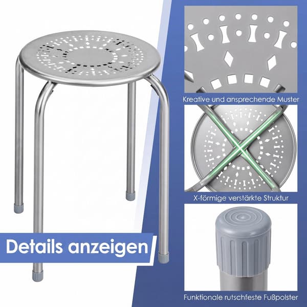 6-pack stapelbara metallpallar med prästkragedesign – grå