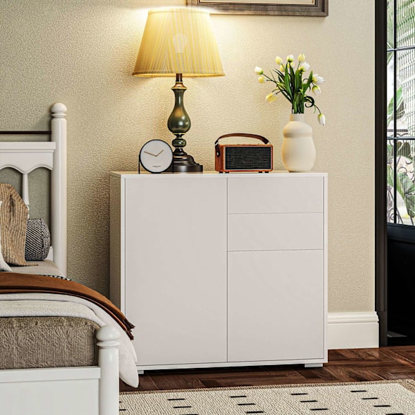 Skænk opbevaringsskab med skuffe, 2 push-click låger, køkkenskab med justerbar hylde, buffet skab til køkken, stue 79x36x75 cm hvid