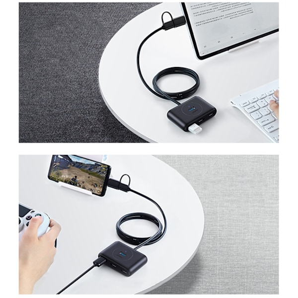 4in1 HUB-sovittimen jakaja USB-A/C - 4x USB 3.0 5Gb/s 1m musta