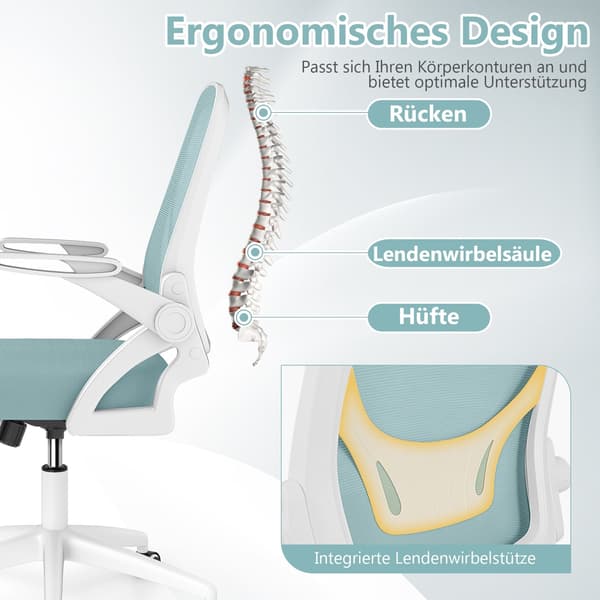 Ergonomisk kontorstol, blå – foldbare armlæn, gyngefunktion