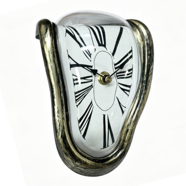 Surrealistisk bronsbordsklocka – böjd design, 16 cm