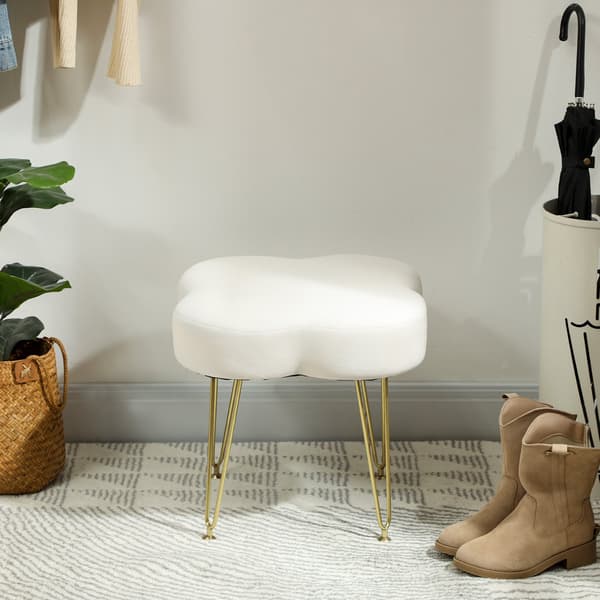 Kløverformet osmannisk, fløjlspolstring, creme, stålben