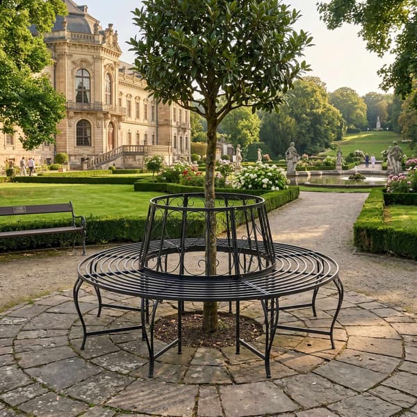 Metalbænk, 160 cm diameter, sort stål