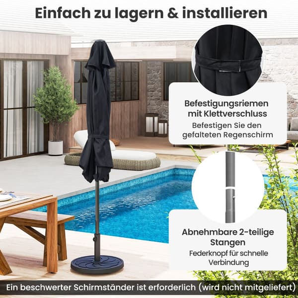 Terrasseparasol, 230 cm, sort, dreje- og vippefunktion