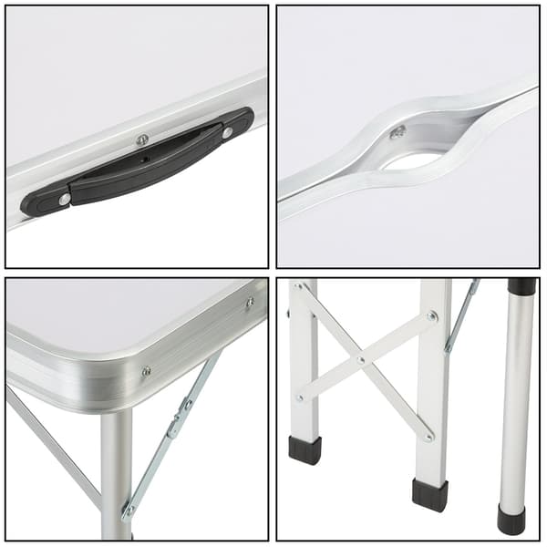 Campingbord- og bænksæt, foldbart aluminium, hvid