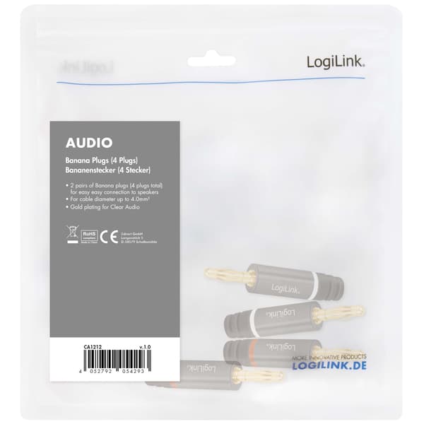 Banankontakter 4-pack, förgyllda, 4mm² högtalarkabel