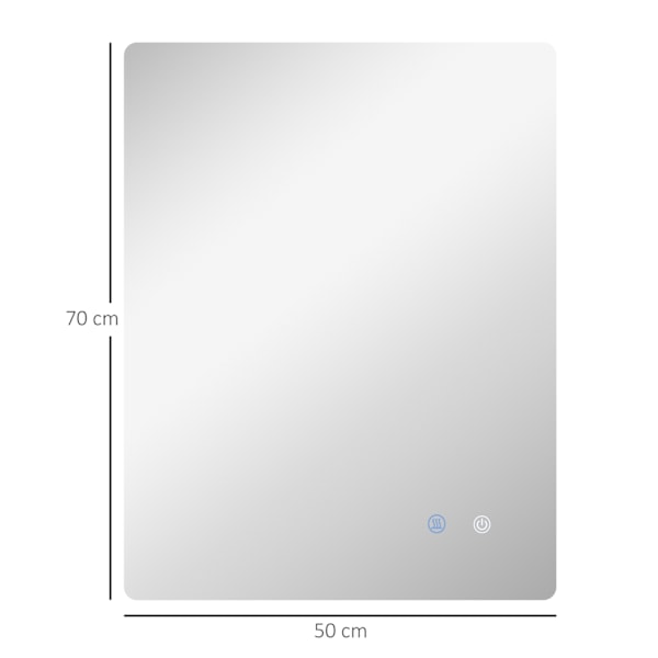 Kylpyhuonepeili valaistuksella 70 x 50 cm, IP44-seinäpeili 3 valovärillä, kosketuskytkin ja huurtumisenesto, muistitoiminnolla