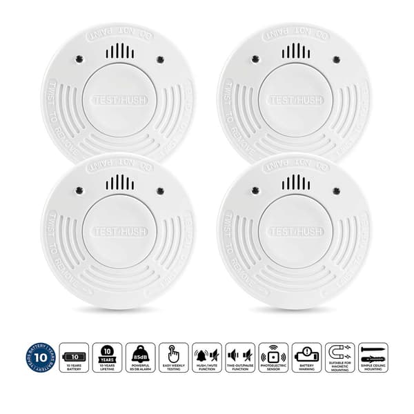 Rökdetektor 4-pack, 10 års batteri, vit