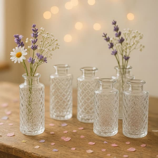 Dekorativa minivaser i glas, set om 6 – texturerad design