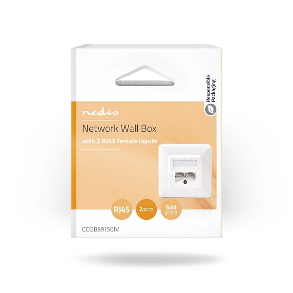 Network Wall Box | In-Wall | 2 port(e) | CAT5e | Lige | Kvinde | Forgyldt | ABS | Hvid | Boks