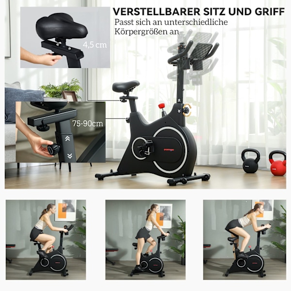 Liggende ergometer til hjemmemotionscykel med magnetisk modstand, LCD-skærm, siddende ergometer med justerbart sæde og håndtag, tabletholder, flaskeho
