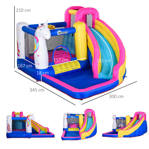 Hoppborg Med Blåsare Och Rutschkana Pool För 4 Barn Uppblåsbart Hoppslott För 3-8 År Barn Utomhus Vattenpark Oxford Polyestertyg