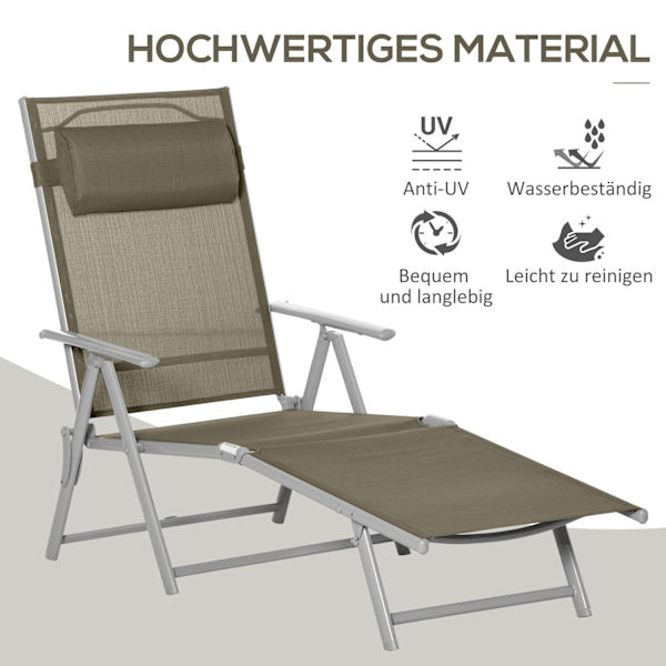 Solstol Solstol Trädgård Solstol 7 Positioner Justerbar Strand Solstol Med Kudde Hopfällbar Mesh Metall 137 X 63,5 X 100,5 Cm