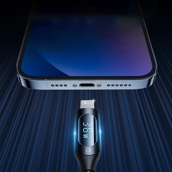 iPhone USB-C - Lightning-kaapeli LED-näytöllä 36W 2m musta