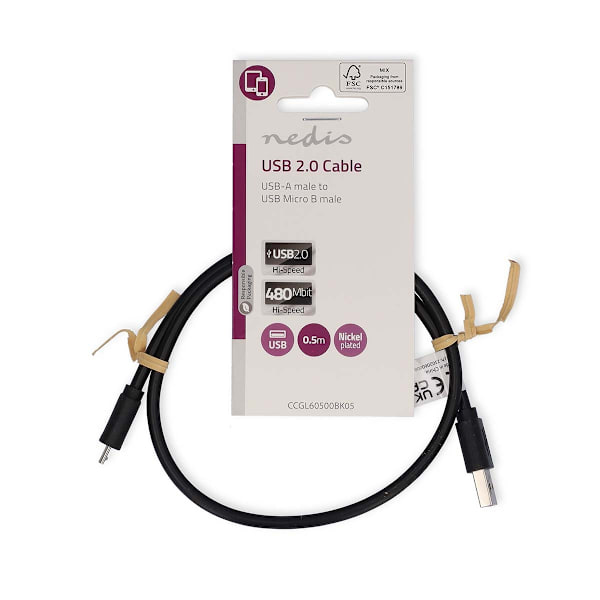 USB-kabel | USB 2.0 | USB-A Hane | USB Micro-B Hane | 10 W | 480 Mbps | Nickelplaterad | 0.50 m | Rund | PVC | Svart | Label