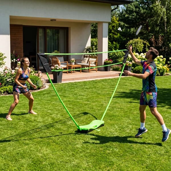 Badmintonsæt med foldbart net, ketchere, fjerbolde