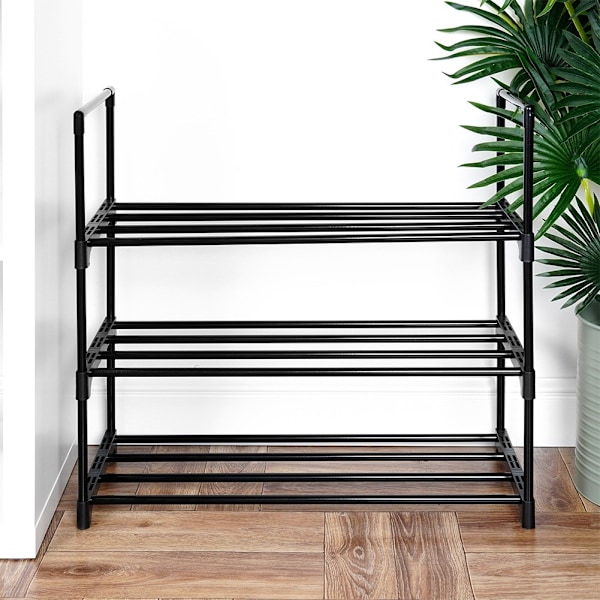 Skohylde metal sort 3-plan 57x28x55 cm
