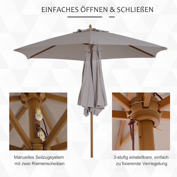 Parasolhaveparaply Med 3-Lags Solbeskyttelse, Bambus & 180/㎡ Polyester, Grå, Ø2,5 X 2,3 M