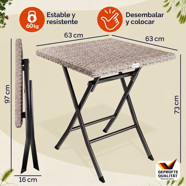 Krämfärgat fällbord i polyrotting 75x65x65cm – Utomhusbruk