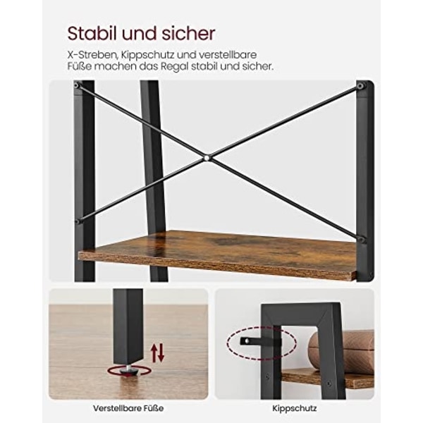 Vintage Wood Grain Ladder Hylla med industriell design