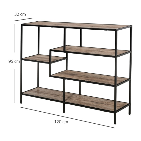 Industrial Style Seisova Kirjahylly, Arkistointihylly, Musta+Vaalea Tammi, 120X32X95Cm