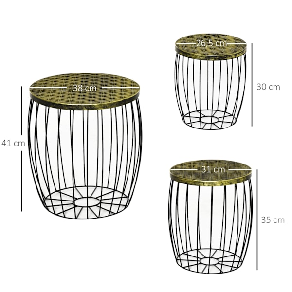 Sivupöydät Setti 3 Retro Style Metal Basket Natural + Musta 3 Kokoa