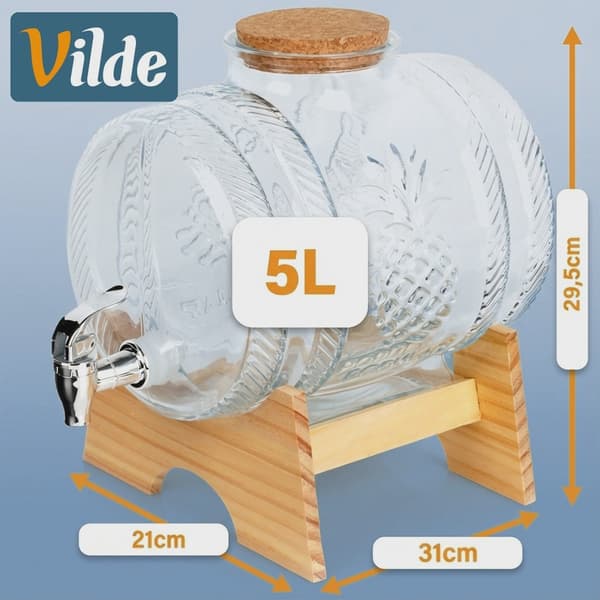 5L glas drikkevaredispenser med stativ og tap