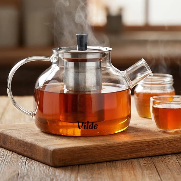 Glastekande med tekande i rustfrit stål, 850 ml