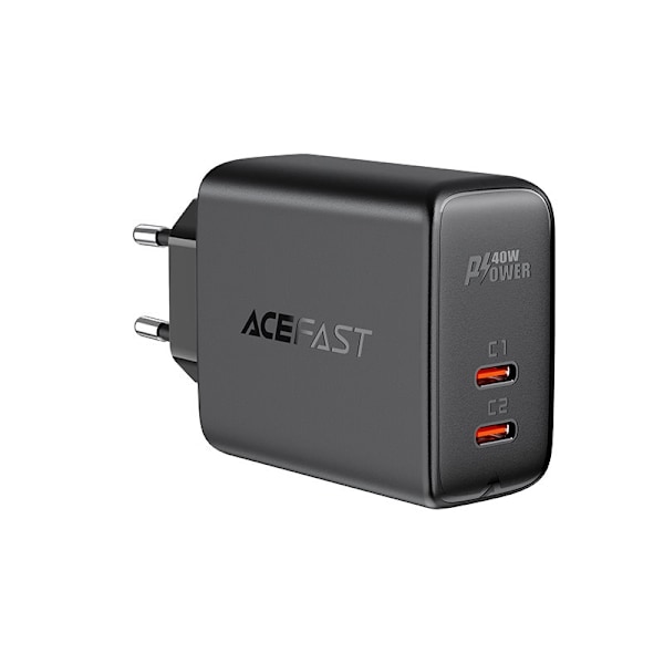 2x USB-C 40W nätladdare PPS PD QC 3.0 AFC FCP svart