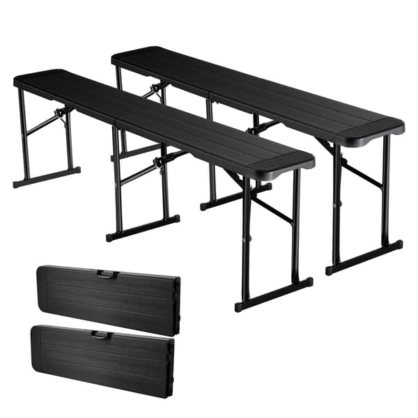 Hopfällbar bänk 1,8 m HDPE, 2-pack med bärväskor, svart