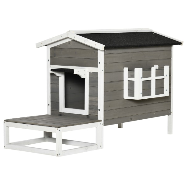 Cat House Kissa Tupa Kissaluola Pieni Eläintalo Terassilla Ja Parvekkeella Kissoille Koirille Kuusipuu Harmaa + Valkoinen 115 X 66,5 X 74,7 Cm