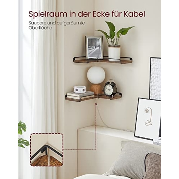 Säädettävät maalaismaiset kelluvat kulmahyllyt, helppo koota