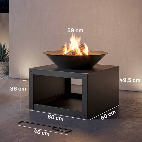 Eldstad med vedförvaring, metall, svart, Ø59 cm