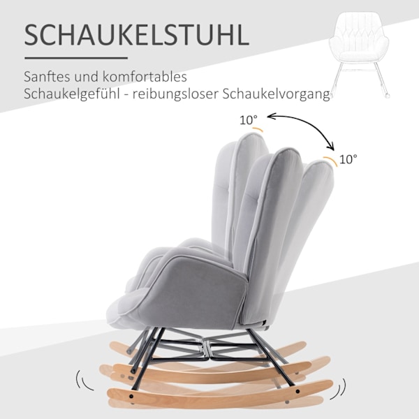 Keinutuoli, ergonominen keinutuoli, nojatuoli, samettinäköinen hoitotuoli, keinutuoli kestää jopa 150 kg, makuuhuoneeseen, olohuoneeseen, vaaleanharma