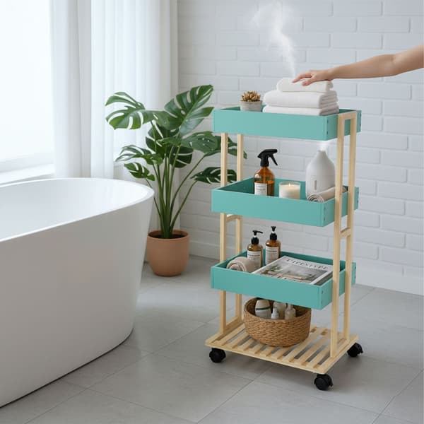 Bambu 4-våningars serveringsvagn med bromsar