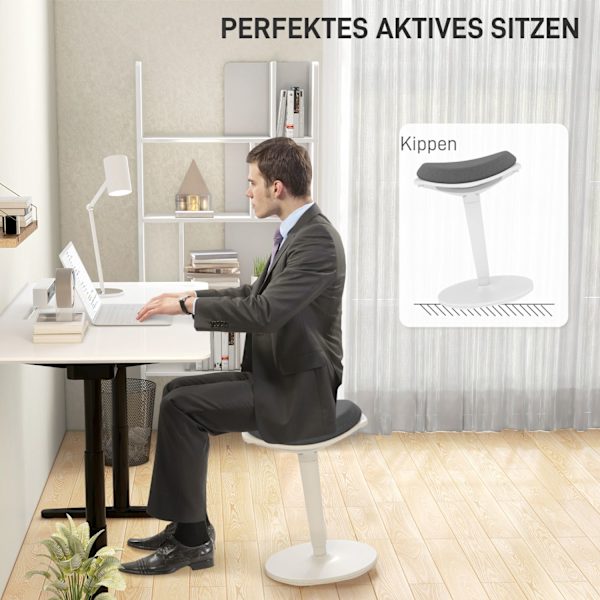 Pendelskammel, ergonomisk kontorstol, højdejusterbar arbejdsskammel, drejestol til kontor, mesh, grå