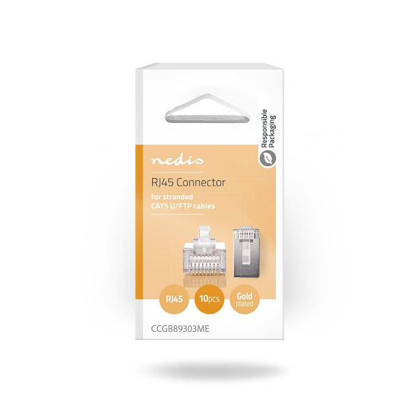 RJ45-stik | Han | Stranded STP CAT5 | Lige | Guldplateret | 10 stk. | PVC | Gennemsigtig | Box