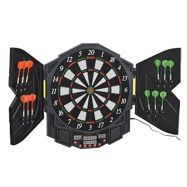 Elektronisk Dartskive Med Dør Inkl. 4 Led 216 Spil 12 Pile Op Til 8 Spillere Abs + Pp 49 X 54,6 X 5,5 Cm.